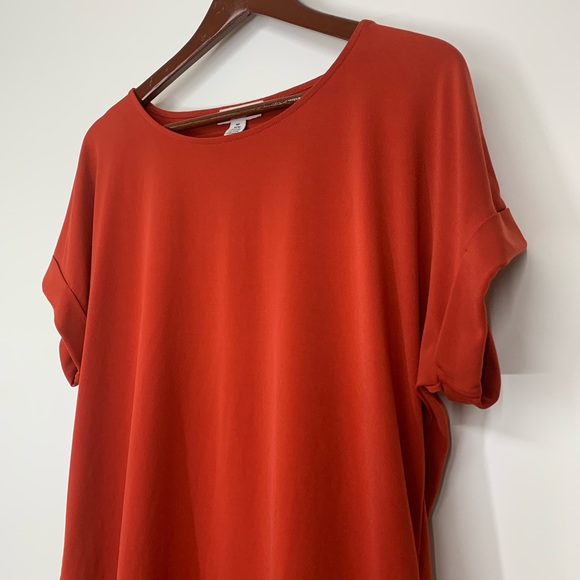 Calvin Klein Fall Red Orange Short Sleeve Crewneck Tunic Blouse Size Medium - Picture 3 of 15